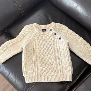 GAP Cream Cable Knit Baby Sweater with Shoulder Buttons